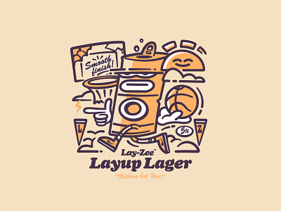 LAY-ZEE LAYUP LAGER basketball beer beverage brand branding can character clouds design fun illustration label lager lowbrow nike sneakers sun