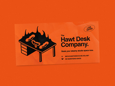 The Hawt Desk Co. business card character design desk flames funny hot hot desk illustration lowbrow orange space studio table