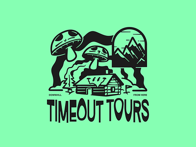 TIMEOUT TOURS apparel brand cabin characters design fun illustration mushrooms psychedelic smiley timeout tree trippy vector vectorart warp