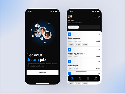 Mobile App Concept – Job search app blue design job mobila app mobile ui ui ux