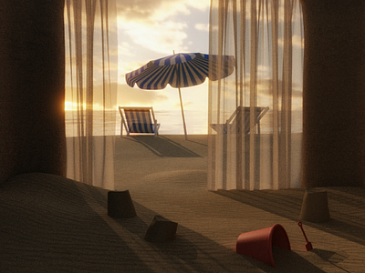 Beach house 3d archviz beach blender design interior design ocean render sand sandcastle surreal