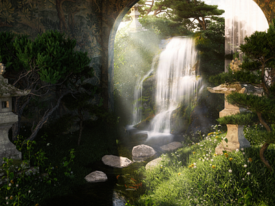 Zen Garden 3d architecture archviz blender concept concept art design environment nature trees