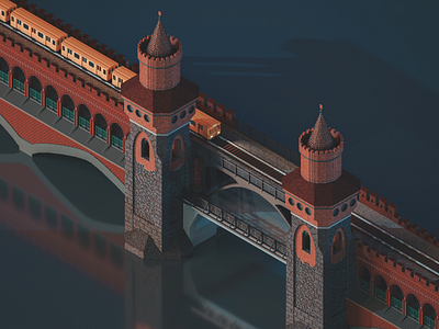 Oberbaum Bridge bridge bridges isometric magicavoxel oberbaum render train voxel