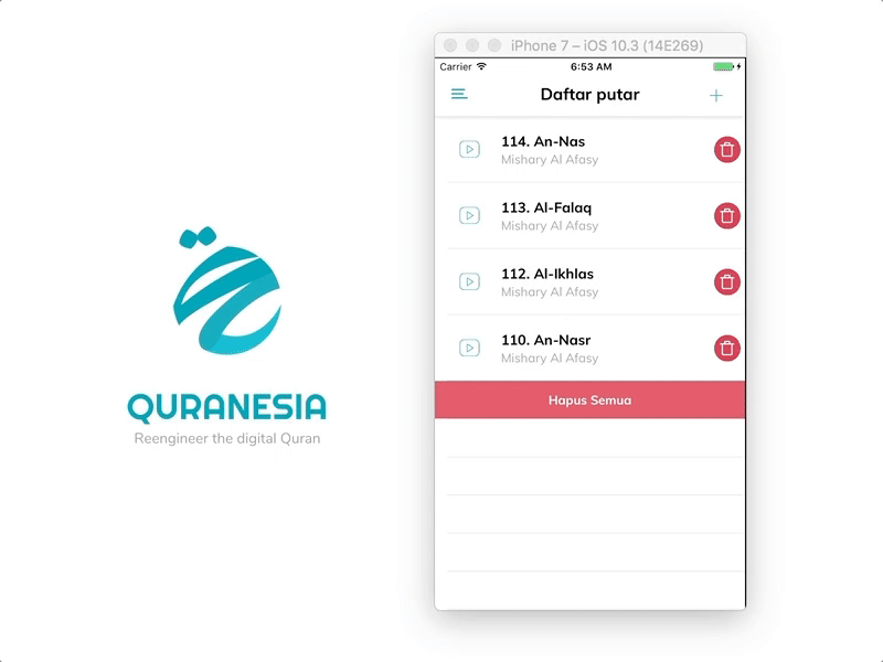 Quranesia - Playlist interaction animation form gif interaction ios islam moslem quran quranesia