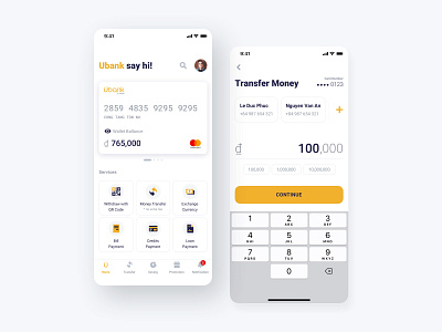 Ubank Redesign Concept app bank design financial fintech interface light mobile pay payment sketch smartphone solution ui ux white yellow