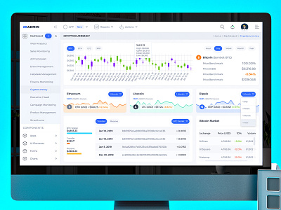 Cryptocurrency Dashboard UI admin clean cryptocurrency dashboad design fintech interface sketch ui ux