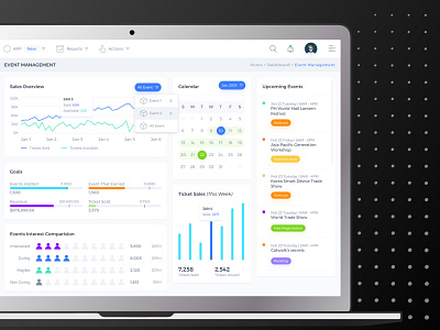 Event Manager Dashboard admin calendar charts comparison chart dashboad design interface ui upcoming ux