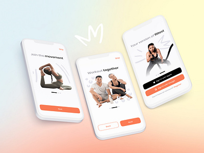 Onboarding Fitness Mobile UI app design gradient interface mobile onboarding orange ui ux walkthroughs