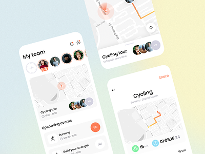 Cycling Mobile UI app cycling design fitness health interface map mobile navigation sport ui ux