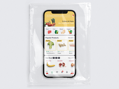 Grocery Home Screen Mobile UI app design ecommerce grocery home interface mobile shopping ui ux yellow