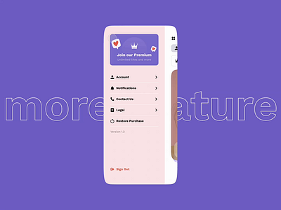 Navigation to Membership app dating design drawer interface lifestyle membership mobile navigation ui ux