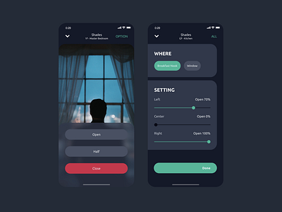 Shades Control app blind control design interface mobile shade smart home ui ux