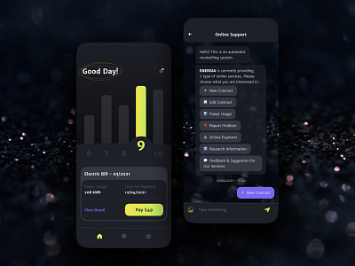 Electricity Control app chart chat control design electricity interface management ui ux