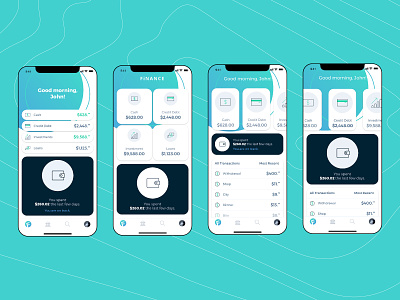 Home Screens for Finance App app circles design e wallet finance app home screen smartphone ui ux vector
