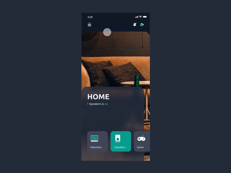 Menu Slidedown for Aurorab app app dark theme design home screen icon smarthome smartphone ui ux vector