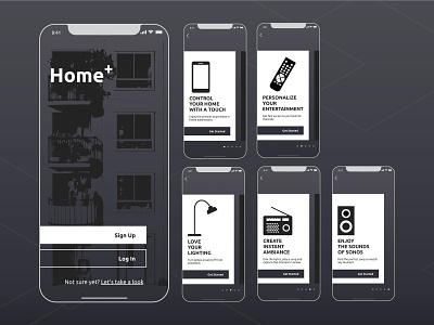 Onboarding Screens for Home+ app app design icon log up onboarding sign in sign up smarthome smartphone ui ux walkthroughs