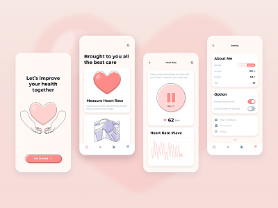Heart Rate Mesurement Mobile UI for Health application app clean get started health heart rate home kit light map mobile modern setting sketch ui ux