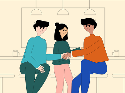 Negotiating over coffee coffee design graphic design handshake illustration people vector