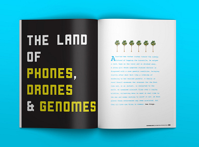 The Land of Phones, Drones, & Genomes feature design drones editorial editorial design feature design layout layout design magazine phones san diego