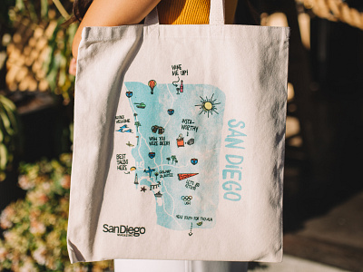 San Diego Tote branding city design doodle doodle art graphic design icons illustration map regional san diego totebag watercolor