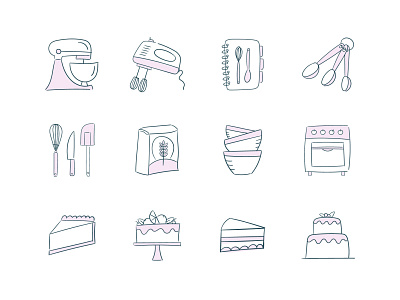 Baking Tools & Ingredients Icon Collection bakery baking cakes cooking icon illustration icon set illustrator vector icons