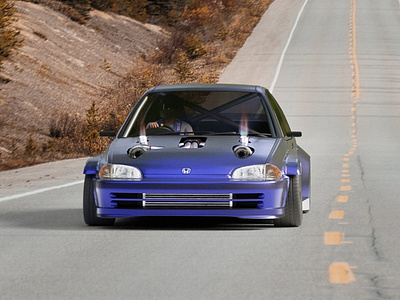 Photorealistic 3D Render, Engine Swapped 1995 Honda Civic 3d 3dmodeling automotive blender blue car honda photorealistic