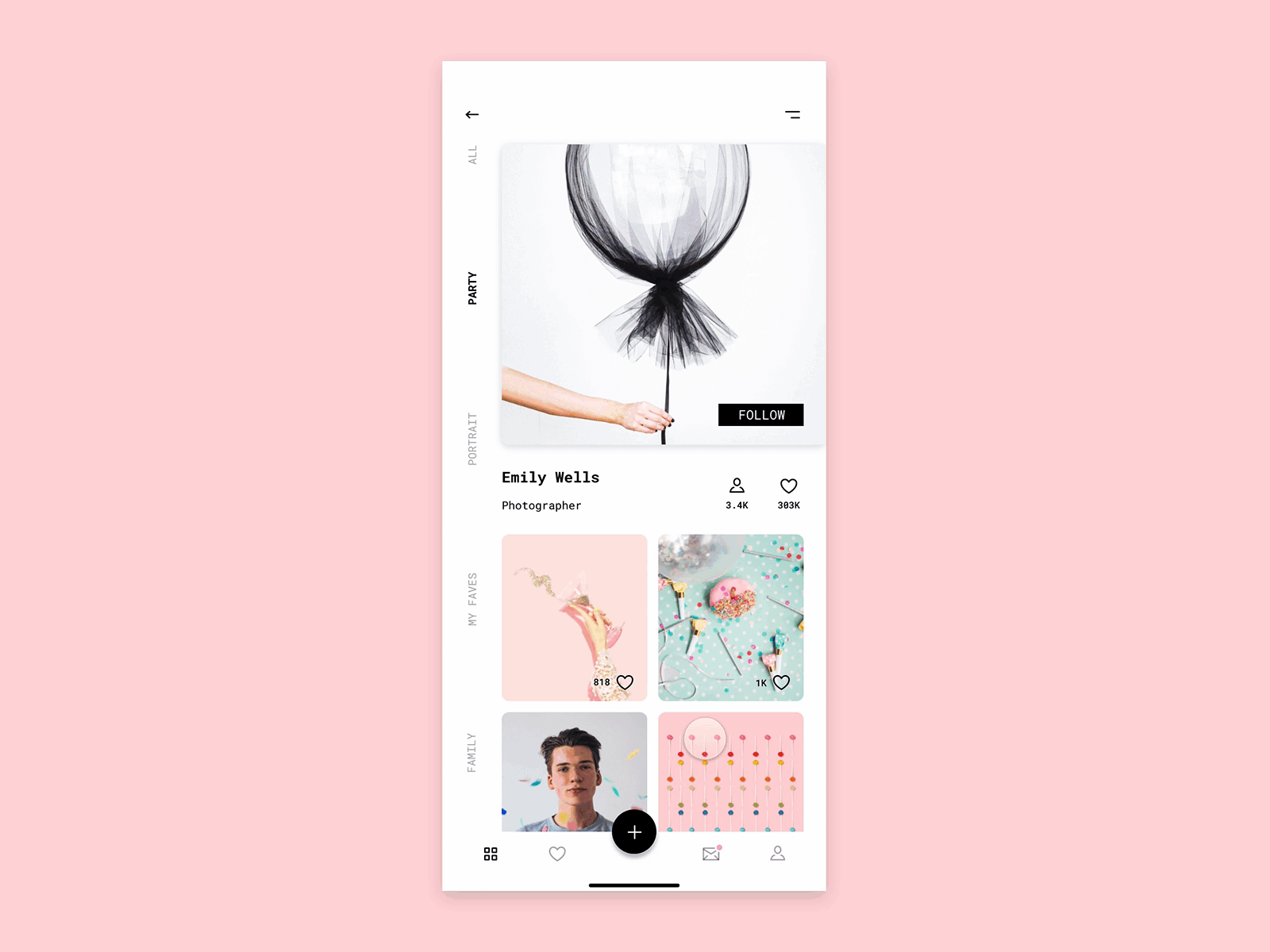 Profile Concept - Prototype animation icons mobile mobile app pink profile protopie social ui design ux design