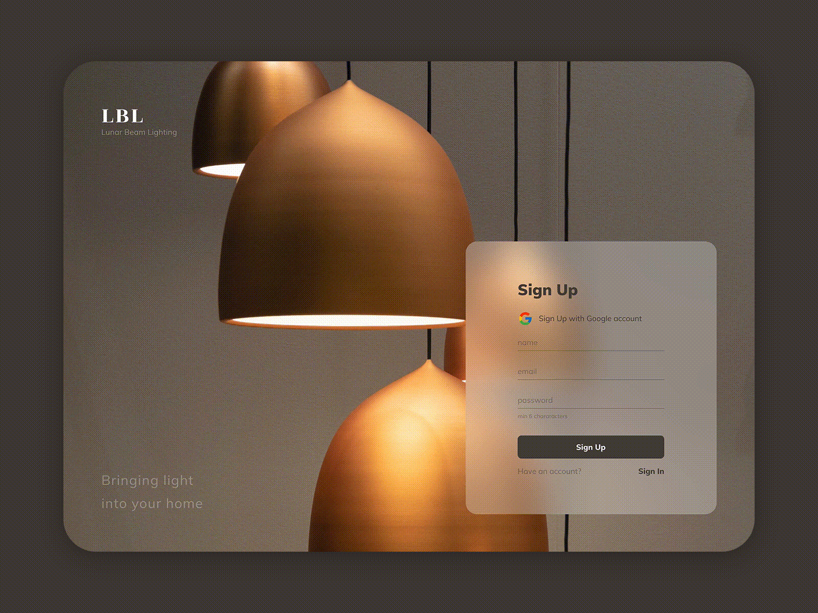 Daily UI 001 - Sign Up | Online lighting shop animation dailyui dailyui 001 online shop prototype sign in sign up ui