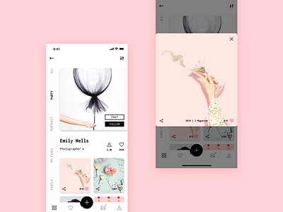 Profile Concept black and white dailyui dailyui006 iphonex minimal mobile pink portfolio profile sketch social social profile ui ux design