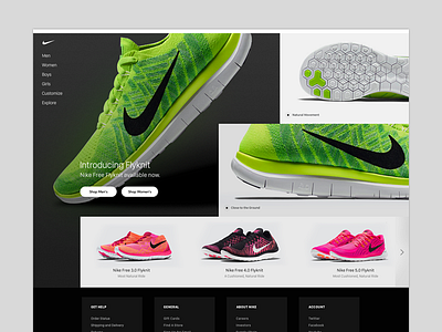 Nike Flyknit Fun active asymmetrical contrast design green nike site ui web website