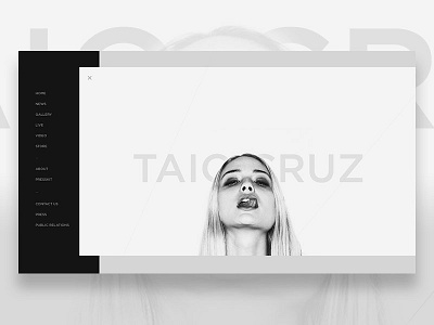 Taio Cruz Menu black and white desktop expose menu music slide ui web website