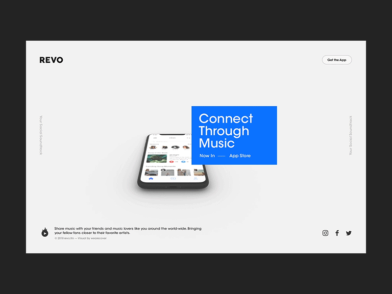 revo landing app page app store blue design interactive iphone landing ui white