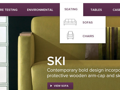 Kingfisher design furniture header image menu navigation purple view website