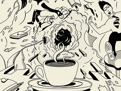Storm Leaving a tea cup... black doodle drawing illustration ink pen photoshop white