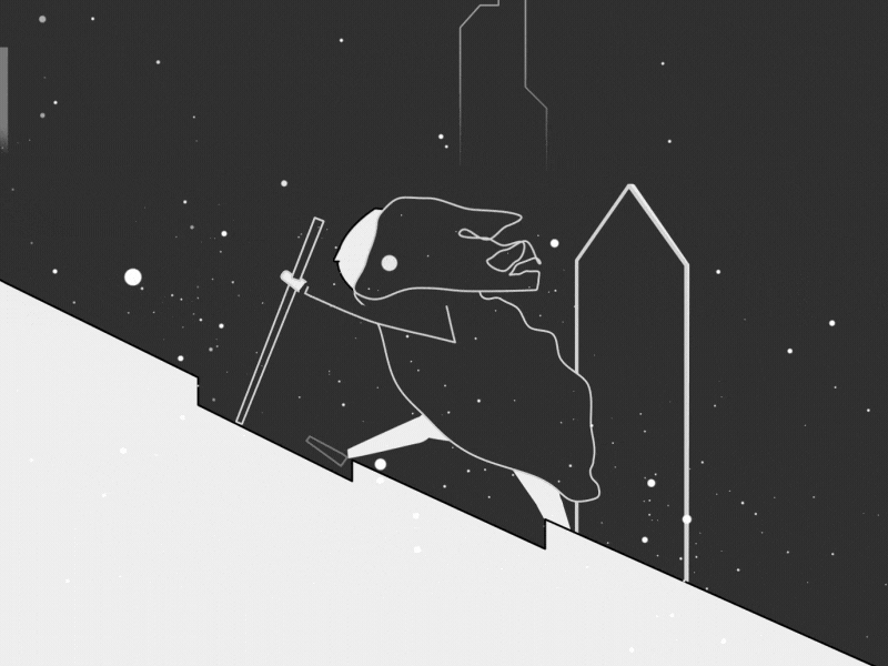 Journey 2d animation black and white climb climbing journey mountain snow walk cycle walking