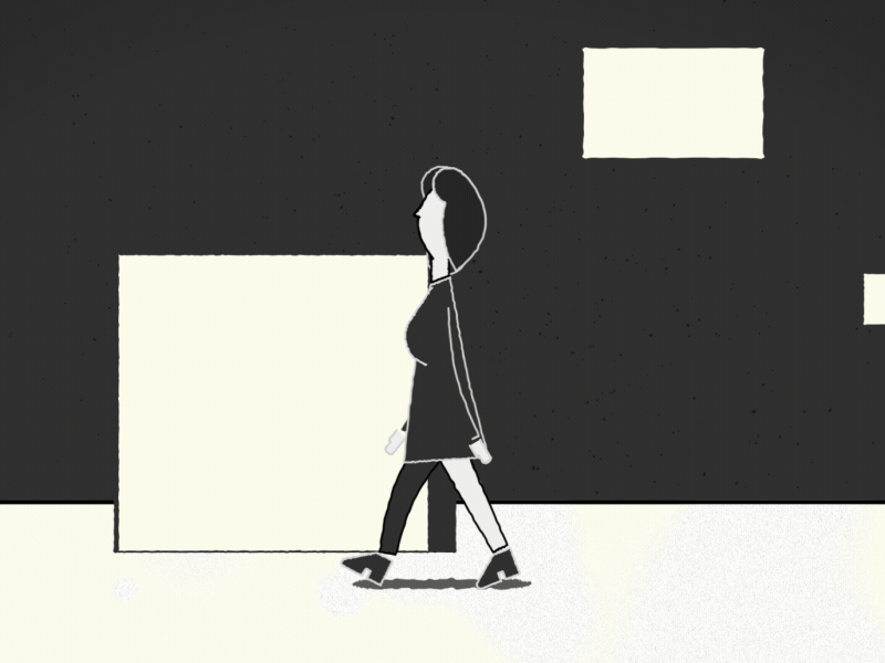 'It's busy here' animation black and white design gif illustration loop lost motion walk cycle