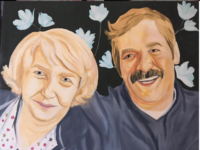 Granny and Pop portrait. acrylic flowers gouache portrait