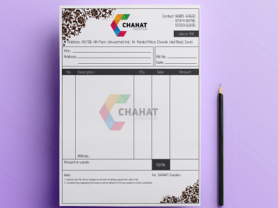 Invoice Book designed for Chahat Creation ads branding design graphic design india instagram post logo