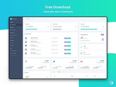 Freebie Datta Able Admin Dashboard 2018 trends admin dashboard admin design admin template bootstrap 4 branding free dashboard ui ui ux design