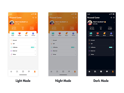 Personal Center Design design interactive interface night ui