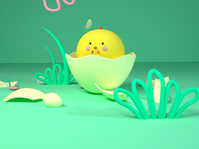 Newly hatched chickens c4d