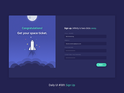Sign Up daily ui interface popup rocket sign in sign up space ui ux