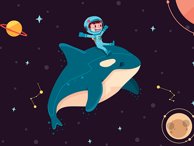 Good Night astronaut character design illustration kidlit night orca outerspace planet vector