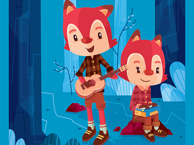 Sing a long with you animal character design forest fox illustration music vector