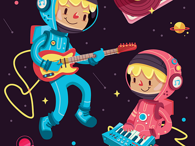 Music Enthusiast astronaut character icon illustration music planet rock space vector