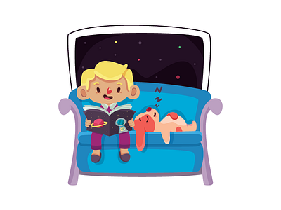 Bedtime Stories character childeren dog environment illustration kidlit kids living room vector