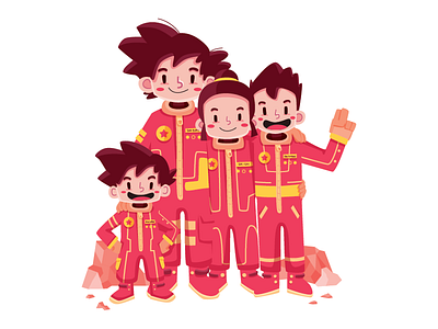 Happy Family astronaut character dbz dragonball illustration kidlit vector