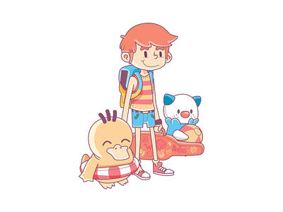 Summertime adventure beach character holiday illustration pokemon summer travel