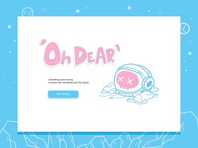 Oh Dear 2d astronaut character error illustration landing page lost space space man