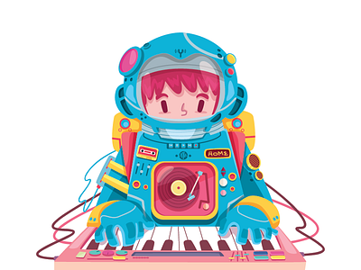 Cosmic Melodic 2d astronaut band character galaxy illustration music space